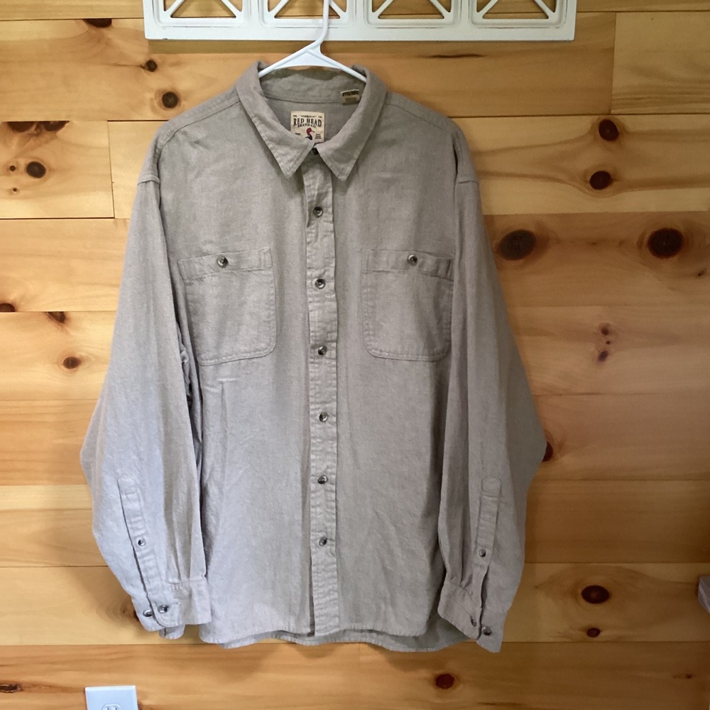 RedHead Mens 2XL Khaki Tan Cotton Twill Long‎ Sleeve Button Down Work Shirt